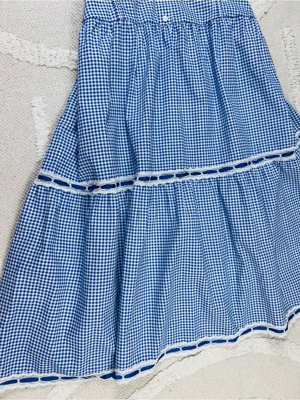 Frankie’s Bikinis x VS Pink Indiana Blue Gingham Lace Trim Sundress – Size M - Picture 5 of 14